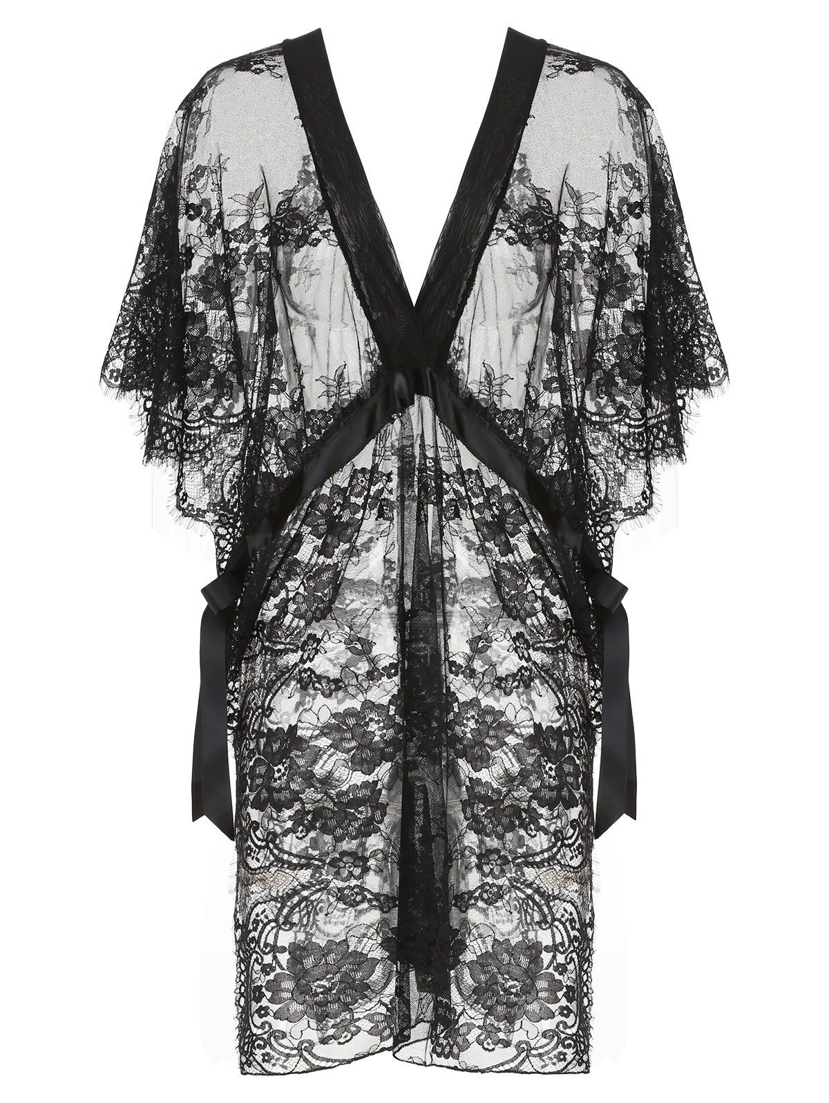 

Plus Size Tie Side Lace Lingerie Dress, Black
