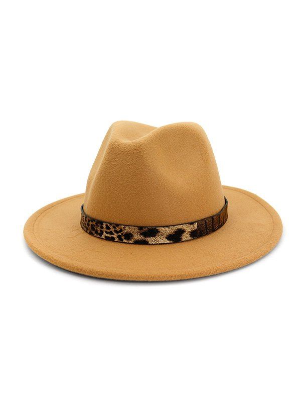 

Leopard Print Belt Design Jazz Fedoras, Light khaki