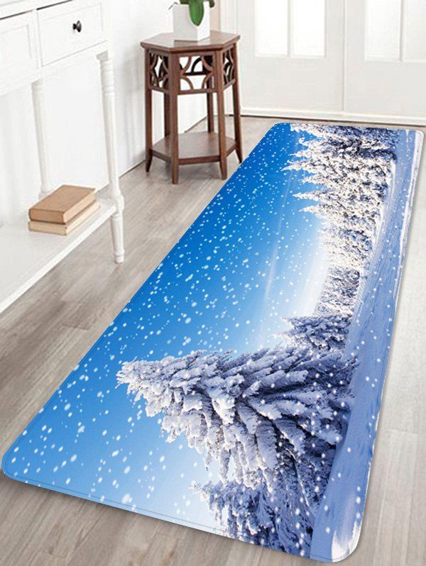 

Snow Pine Tree 3D Digital Print Floor Rug, Silk blue