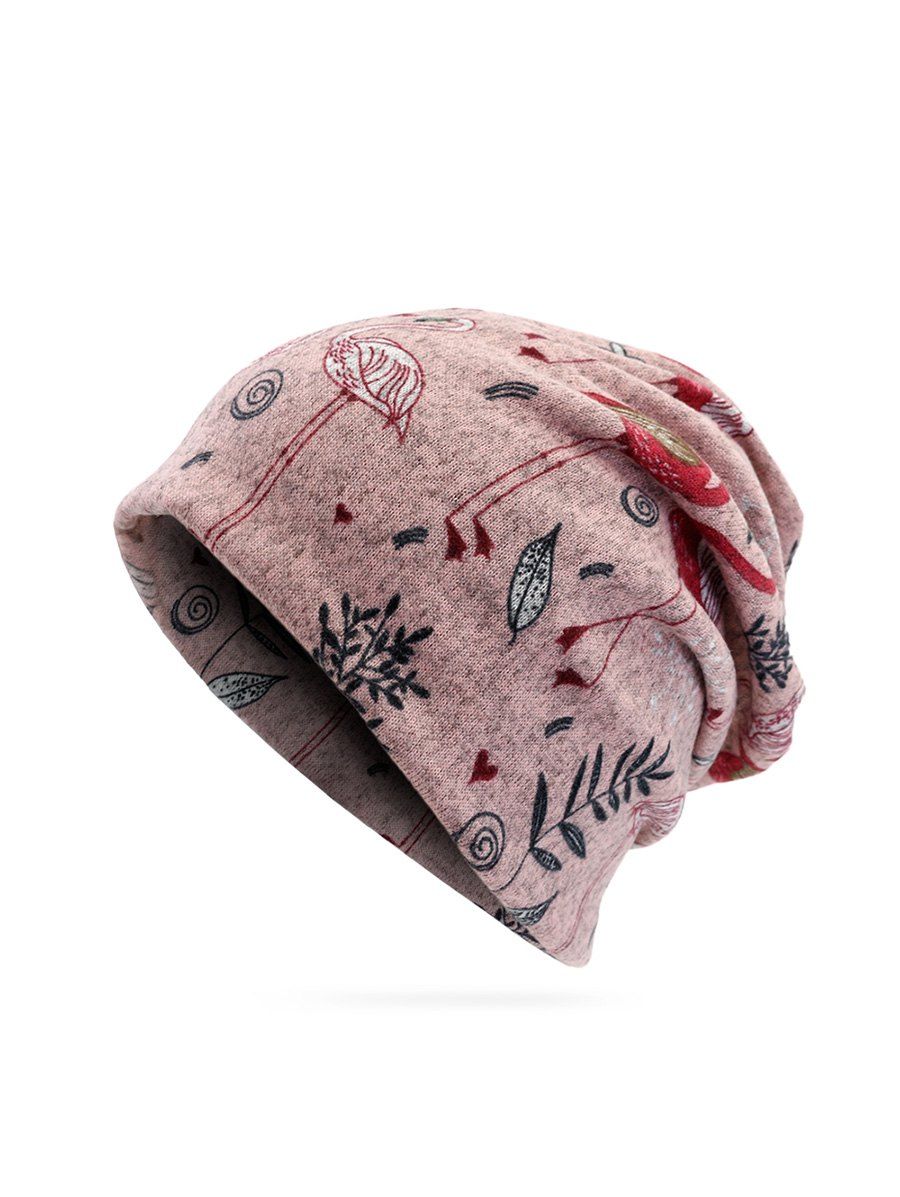 

Knitted Dual Use Flamingo Print Scarf Hat, Light pink
