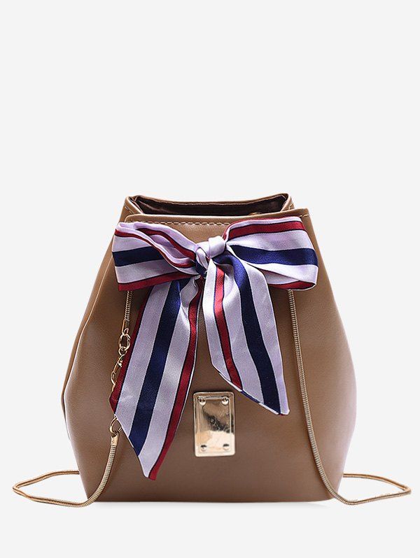 

Ribbon Bowknot Design Chain Bucket Bag, Tan