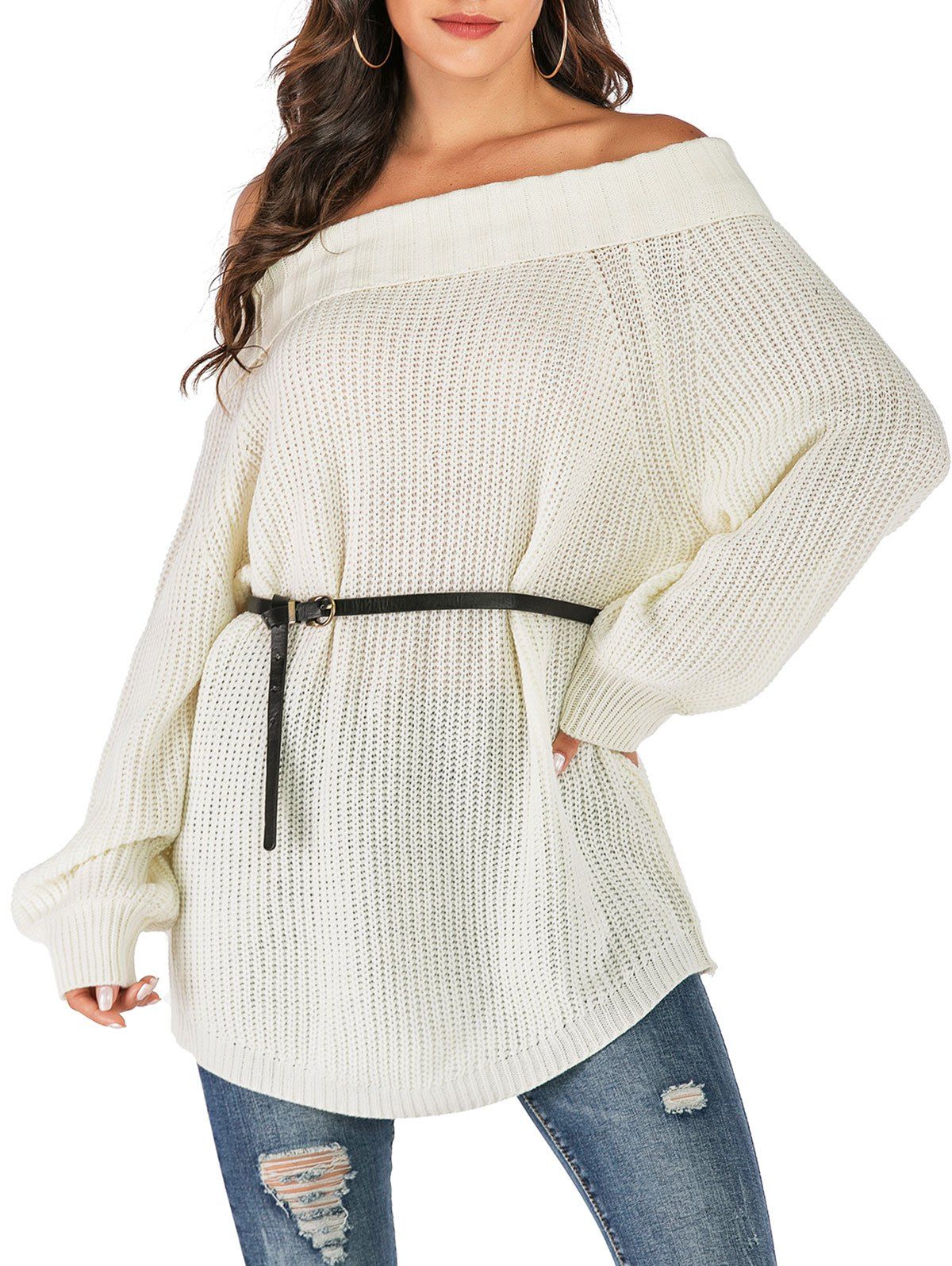 folded off the shoulder sweater