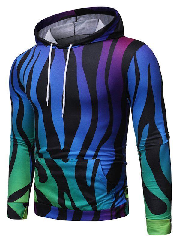 

Colorful Bending Stripe Printed Casual Hoodie, Multi-a