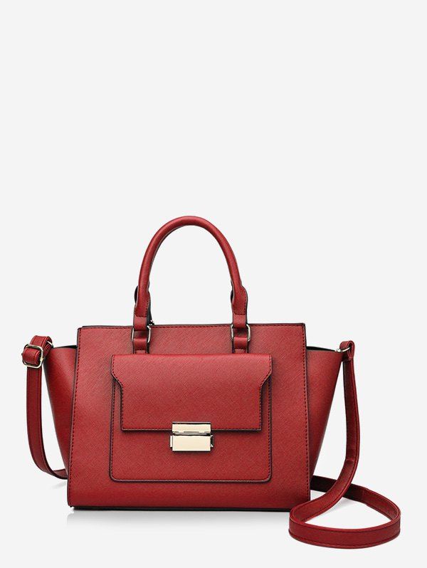 

Solid Color PU Leather Work Tote Bag, Red