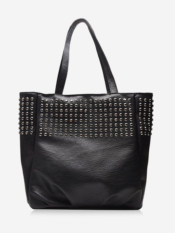 

Retro Studded Embellished Large Capacity Shoulder Bag, Black