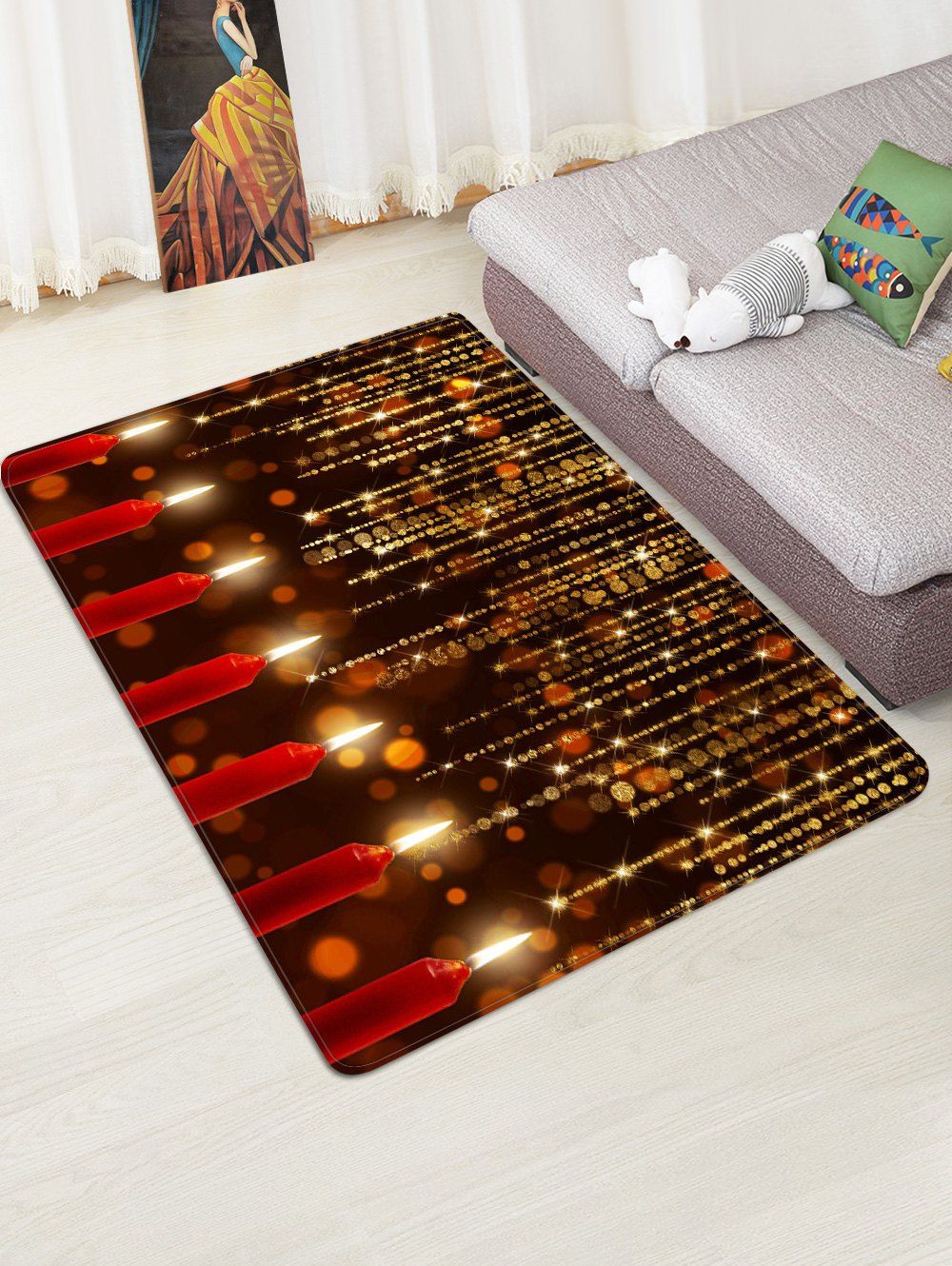 

Sparkling Christmas Candle Floor Mat, Red