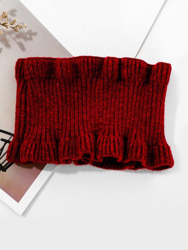 

Solid Ruffle Edge Knitted Round Neck Scarf, Red wine