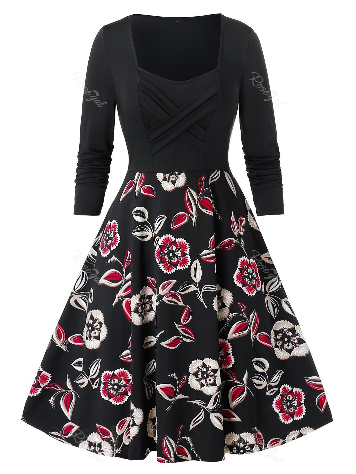 Plus Size Floral Print Crossover Fit and Flare Dress