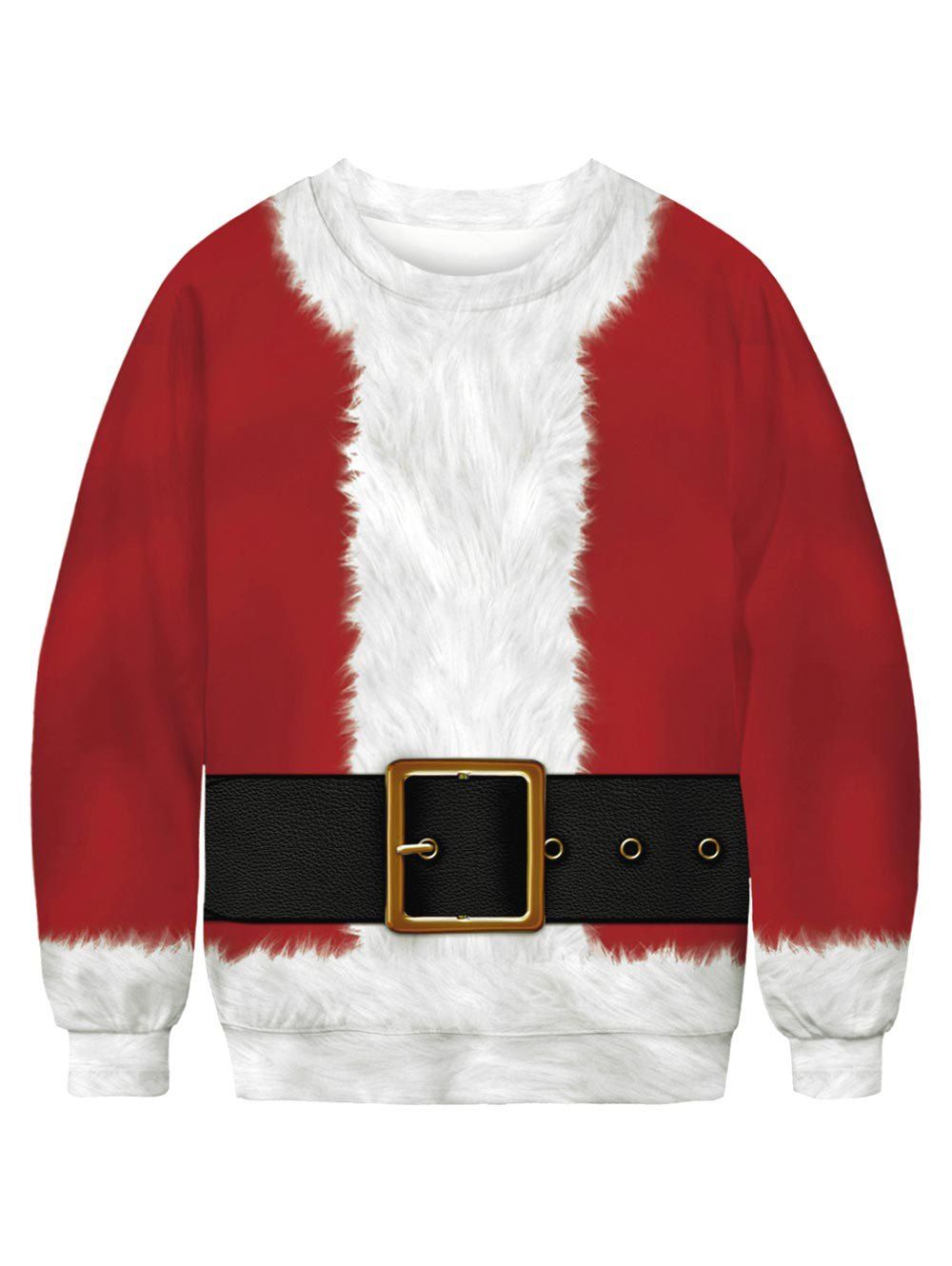 

Plus Size Christmas Santa Claus Costume Print Pullover Sweatshirt, Red