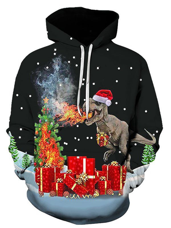 

Christmas Dinosaur Gift Print Pocket Hoodie, Multi