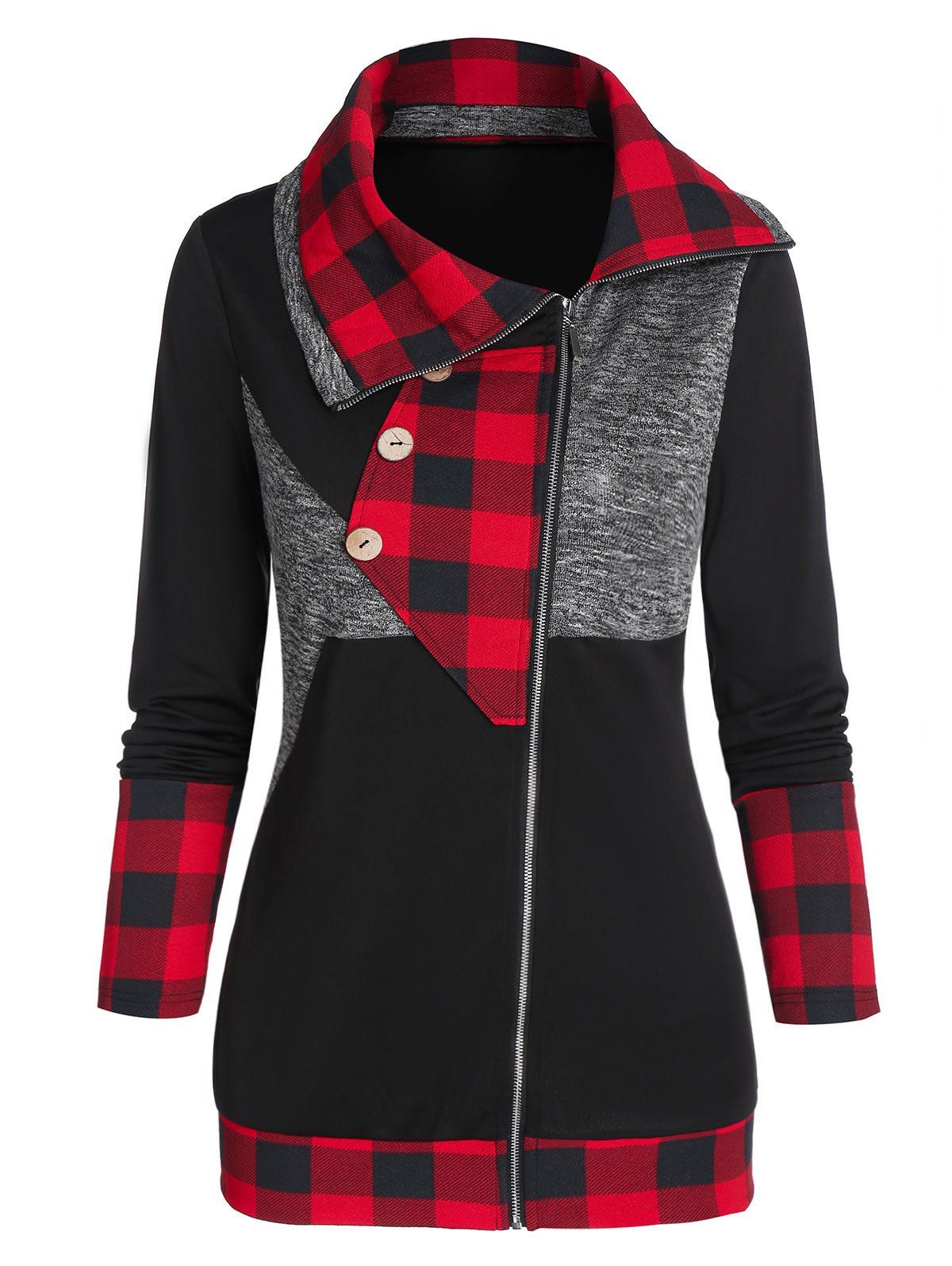 

Full Zip Plaid Mixed Media Jacket, Multi-a