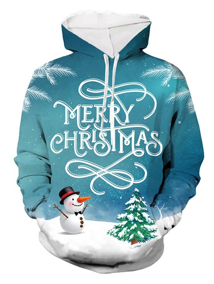 

Snowman Letter Print Hoodie, Blue ivy