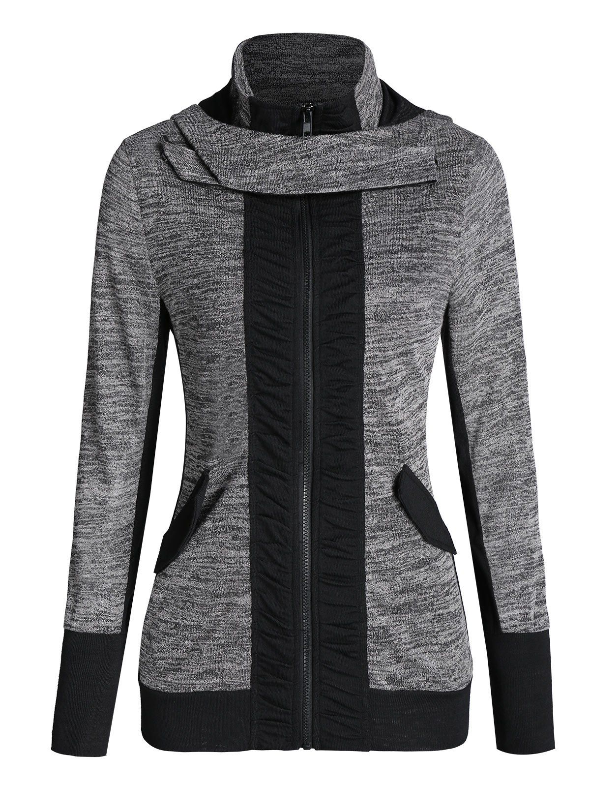 

Space Dye Ruched Knit Zipper Hoodie, Dark gray