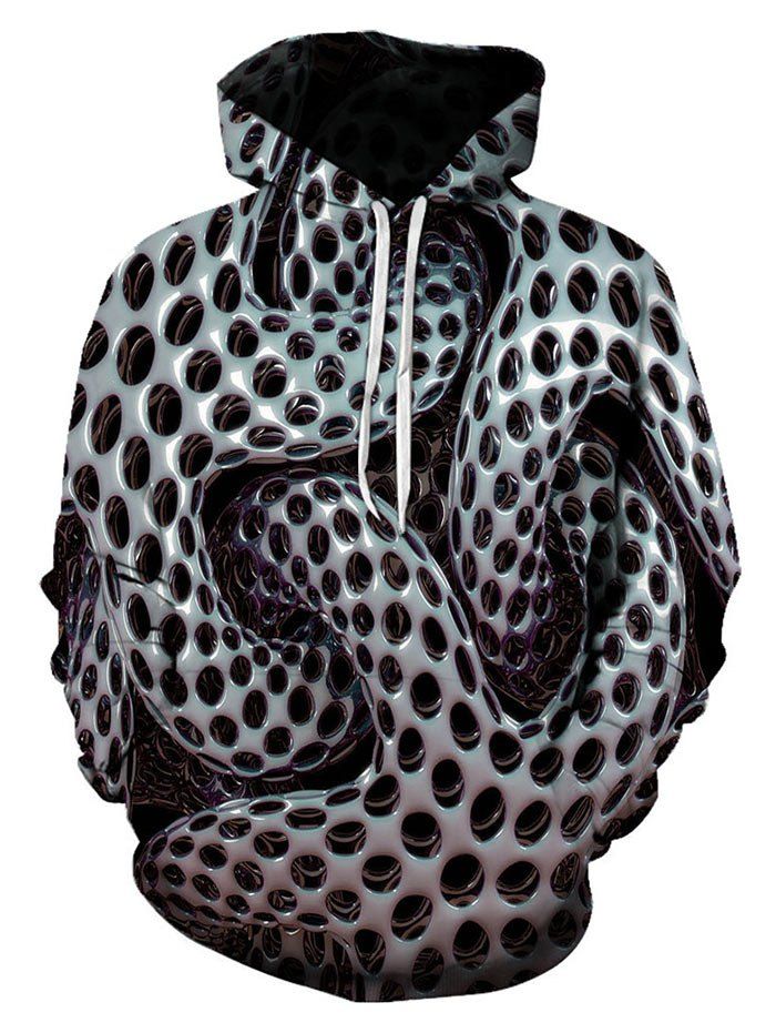 

Hollow Out Printed Casual Hoodie, Gray