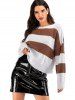 Striped Oversized Drop Shoulder Sweater -  