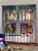 2 Panels Christmas Window Snowman Print Window Curtains -  