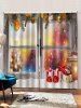 2 Panels Christmas Wooden Window Print Window Curtains -  