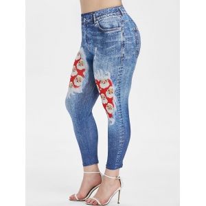 

Plus Size Christmas Santa Claus Print Jeggings, Blueberry blue