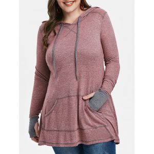 

Plus Size Pocket Stitching Heathered Hoodie, Rose