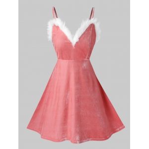 

Plus Size Faux Fur Velvet Lingerie Babydoll Set, Flamingo pink