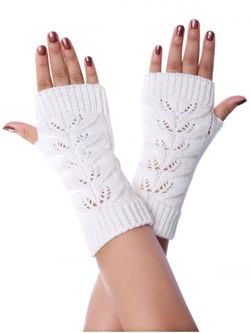 Winter Hollow Fingerless Braid Knitted Gloves - WHITE