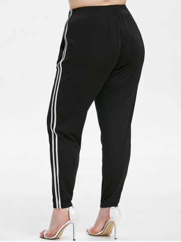

Plus Size High Waist Contrast Stripe Pants, Black