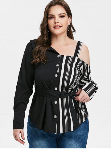 

Plus Size Skew Neck Stripe Blouse, Multi