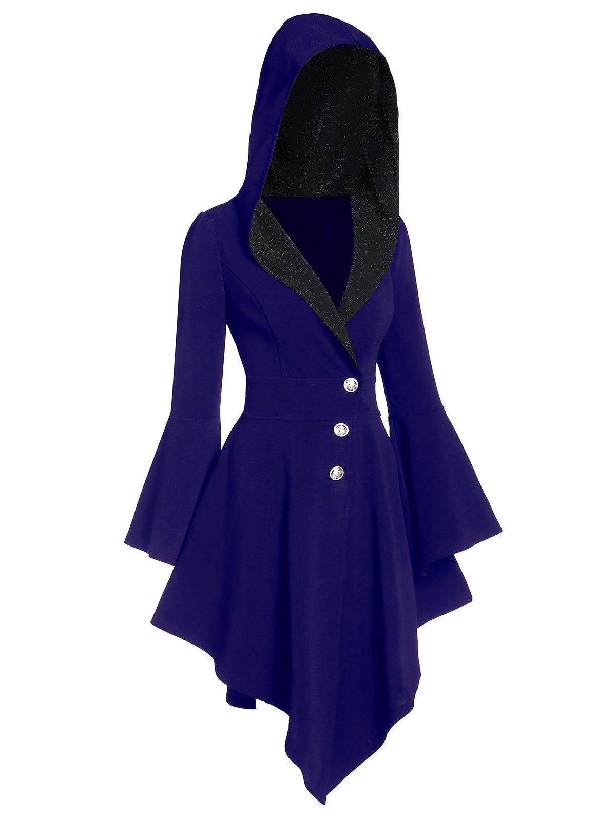 

Hooded Asymmetrical Glitter Coat, Cobalt blue