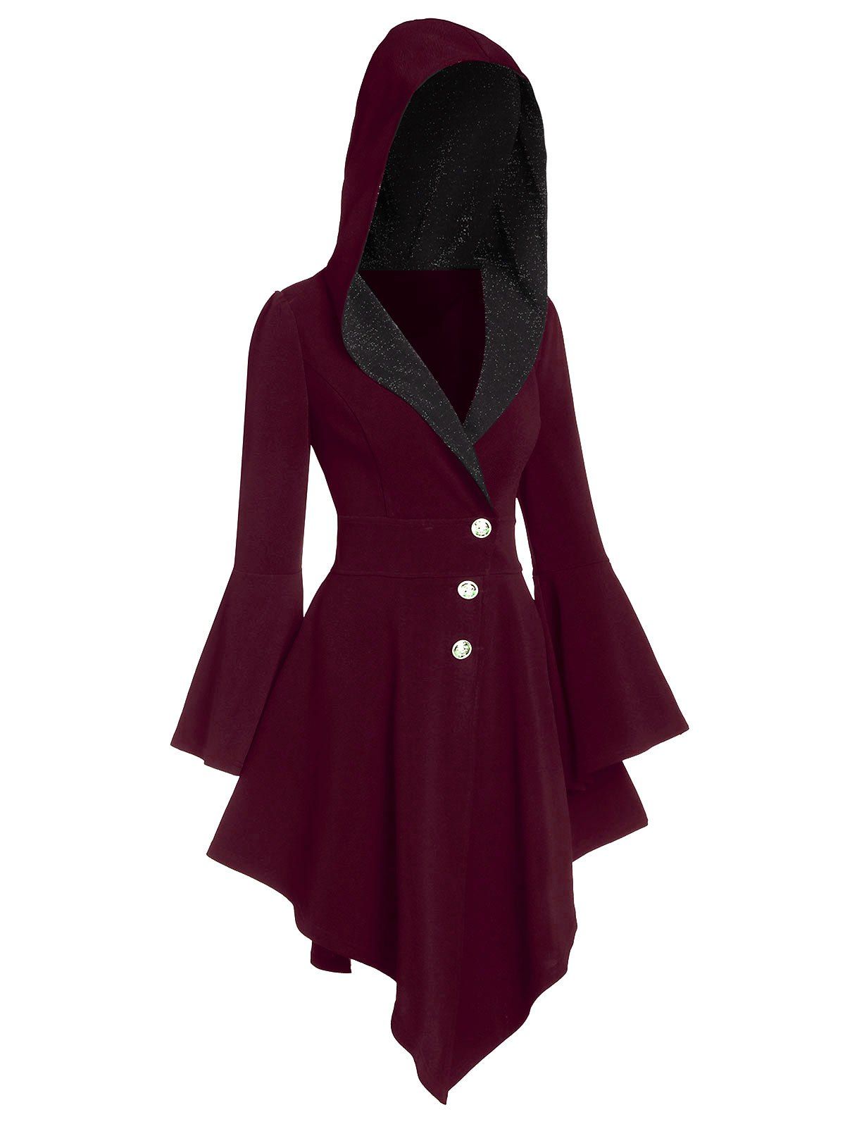 

Hooded Asymmetrical Glitter Coat, Red wine