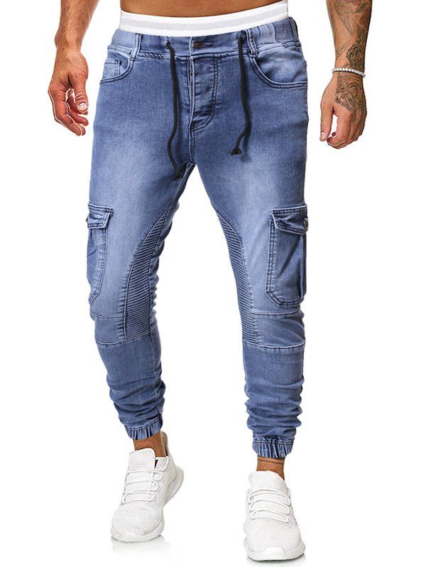 

Pocket Decoration Drawstring Casual Jeans, Jeans blue