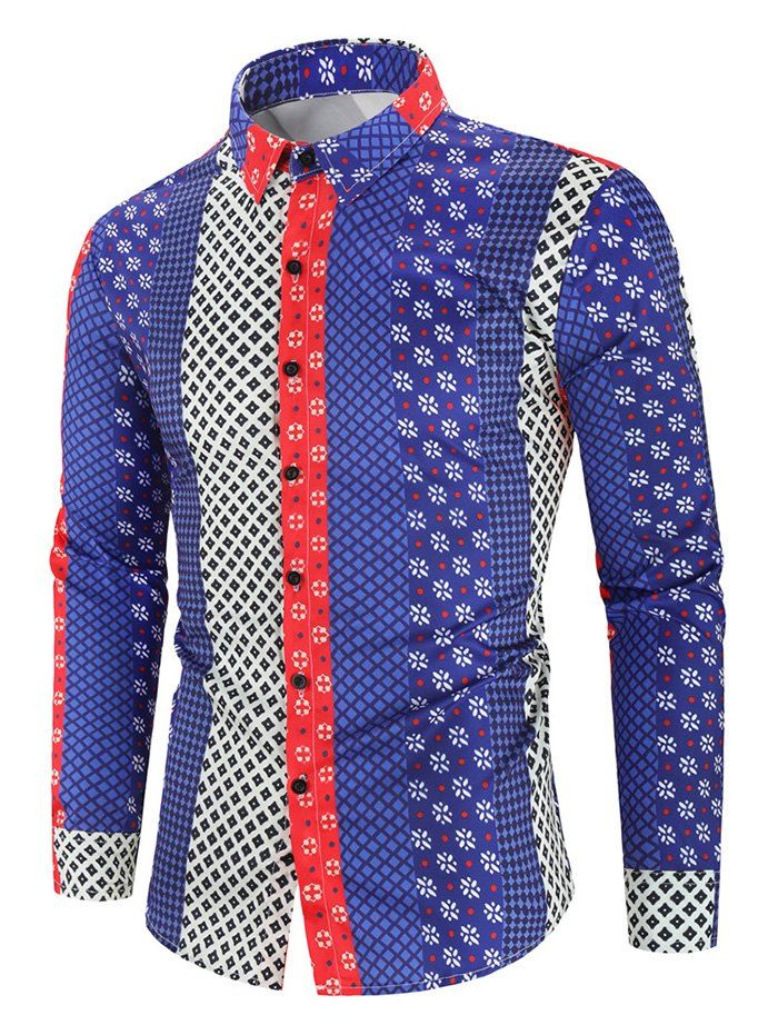 

Colorblock Splicing Tiny Floral Graphic Button Shirt, Multi