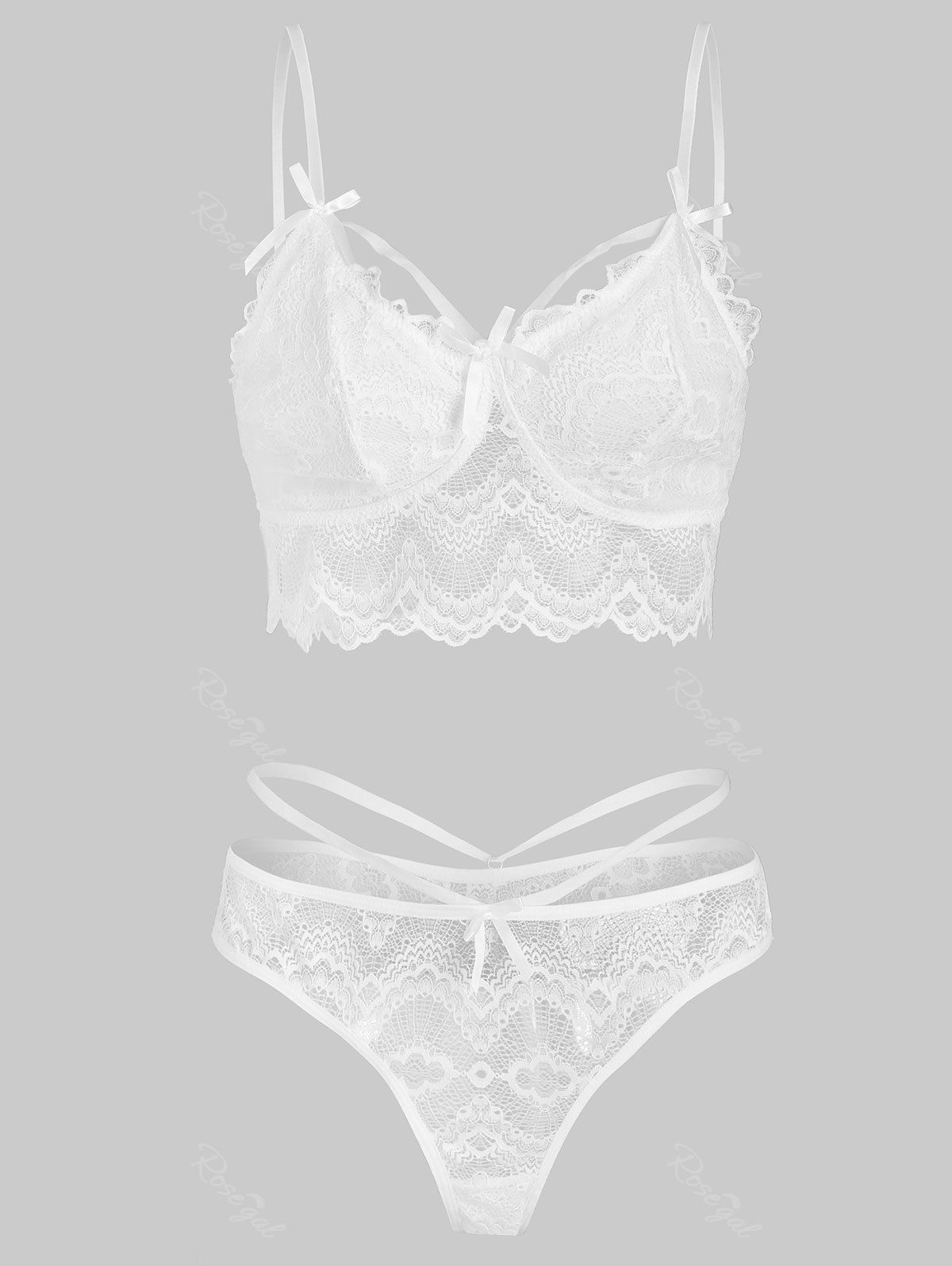 

Plus Size Lace Bowknot Scalloped Lingerie Set, White