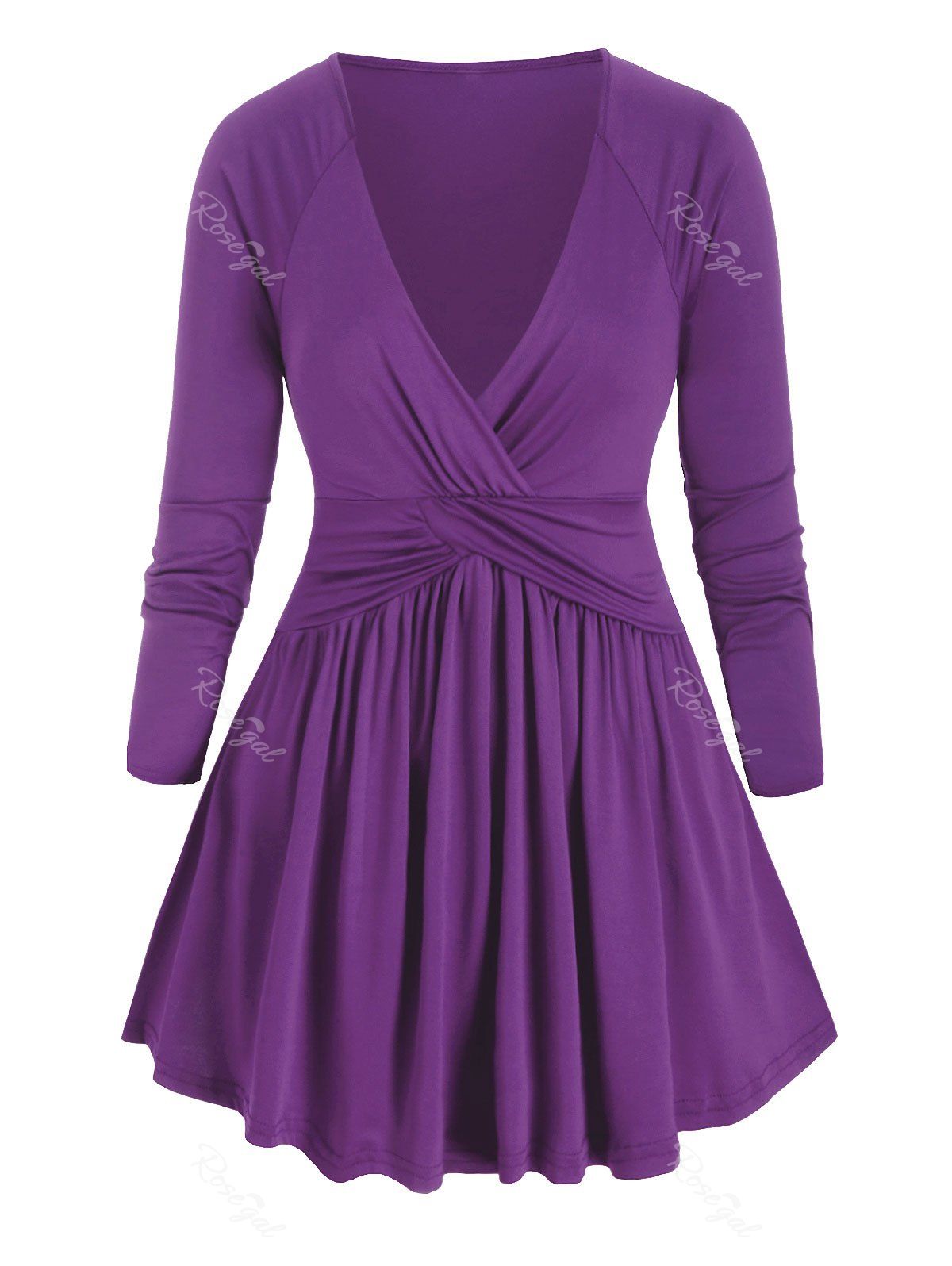 

Long Sleeve Cross Front Ruched Plus Size Top, Purple