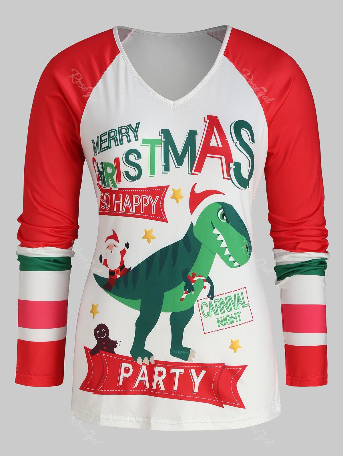 

Plus Size Christmas Dinosaur Print Graphic T Shirt, Multi-a