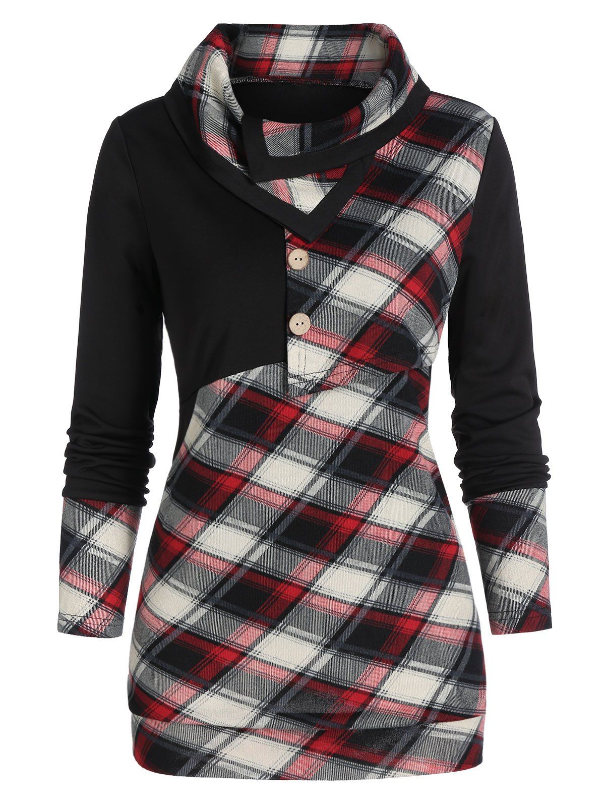 Plaid Mixed Media Sweatshirt, Multi-a