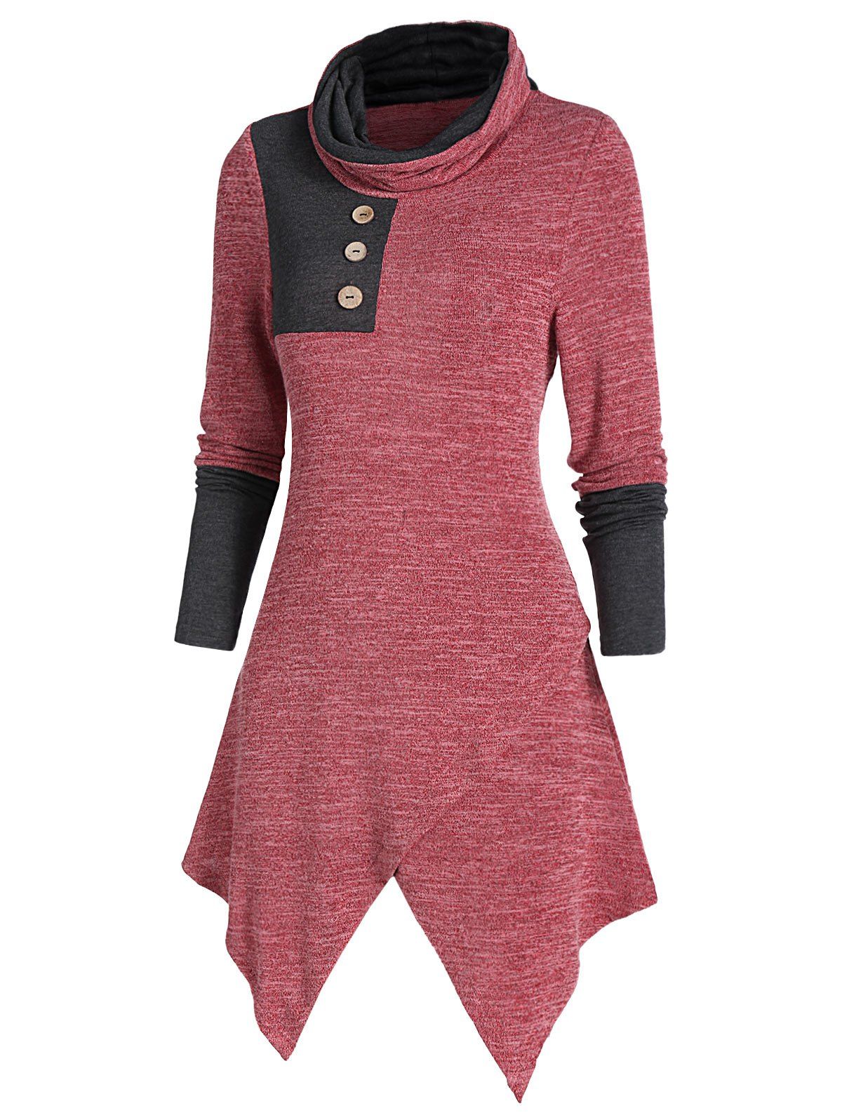 

Cowl Neck Asymmetrical Marled Sweatshirt, Red wine