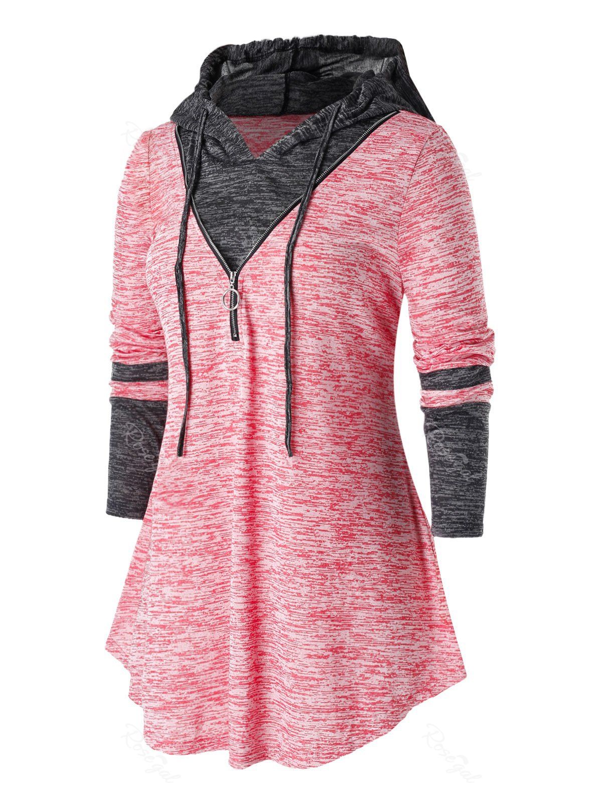 

Plus Size Hooded Zipper Space Dye T Shirt, Pink