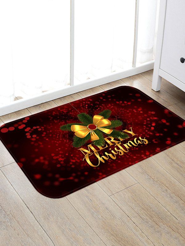 

Christmas Bowknot Letter Print Floor Rug, Firebrick