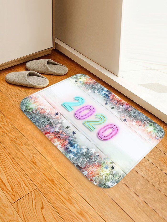 

Christmas Tree Branch Stars Number Print Water Absorption Area Rug, Multi-g