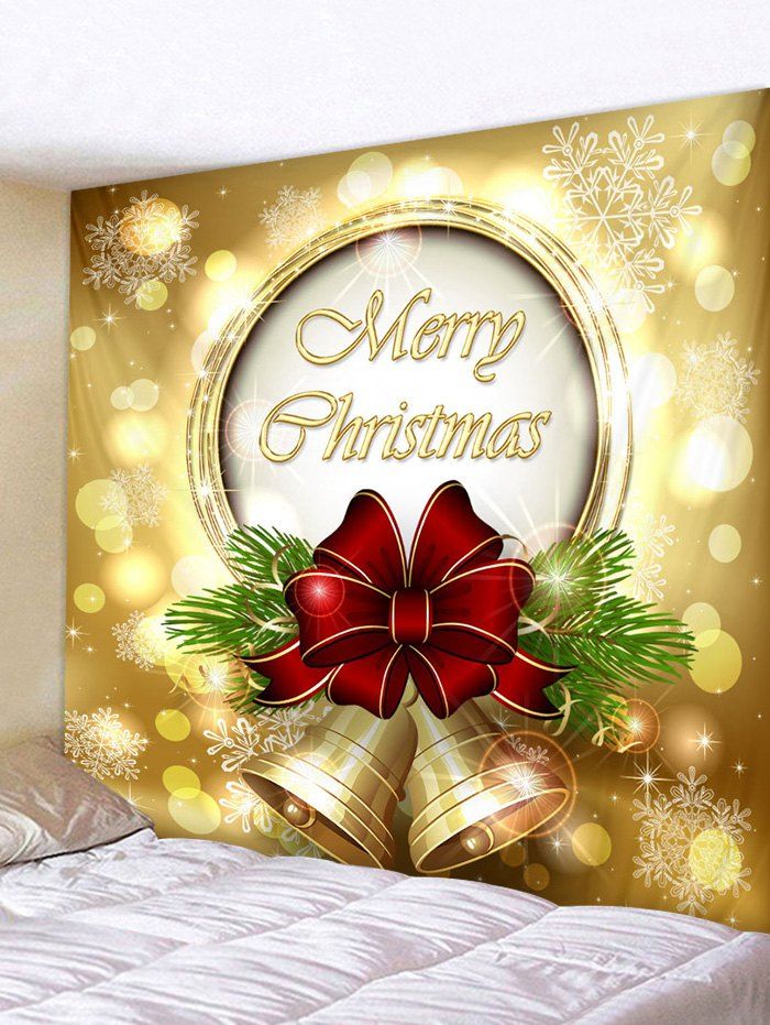 Christmas Bowknot Bells Print Tapestry Wall Hanging Art Decor, Multi