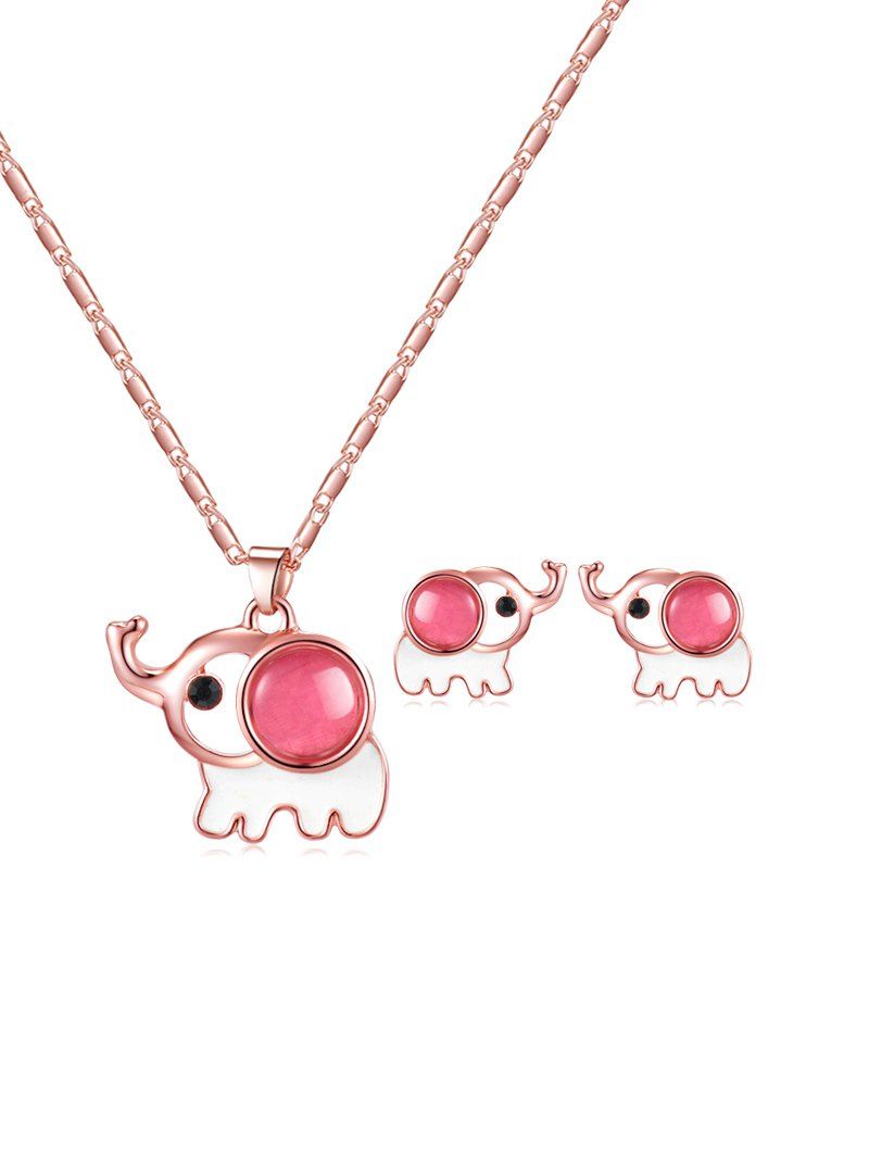 

Hollow Elephant Faux Opal Pendant Jewelry Suit, Rose gold
