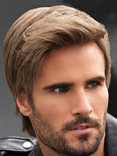 

Synthetic Short Straight Side Part Men Wig, Wood