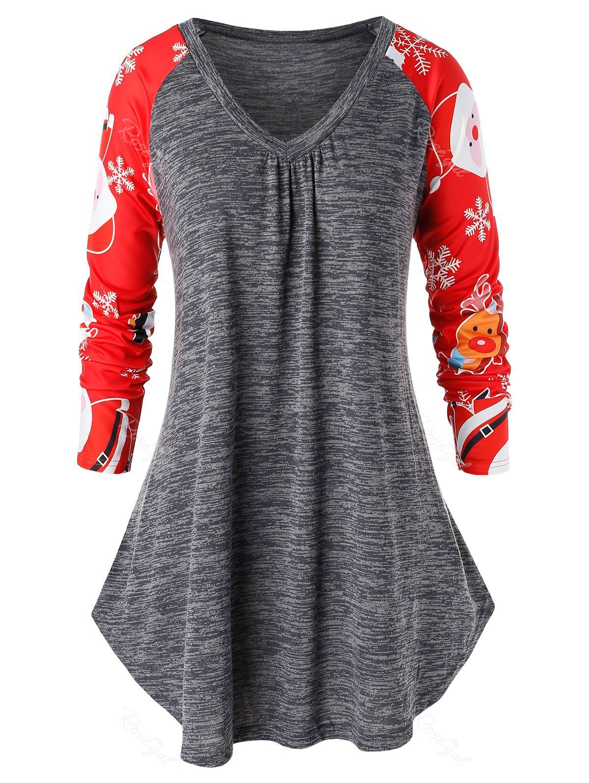 

Plus Size Christmas Printed Raglan Sleeve T Shirt, Smokey gray