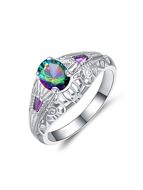 

Hollow Geometric Zircon Engagement Ring, Silver