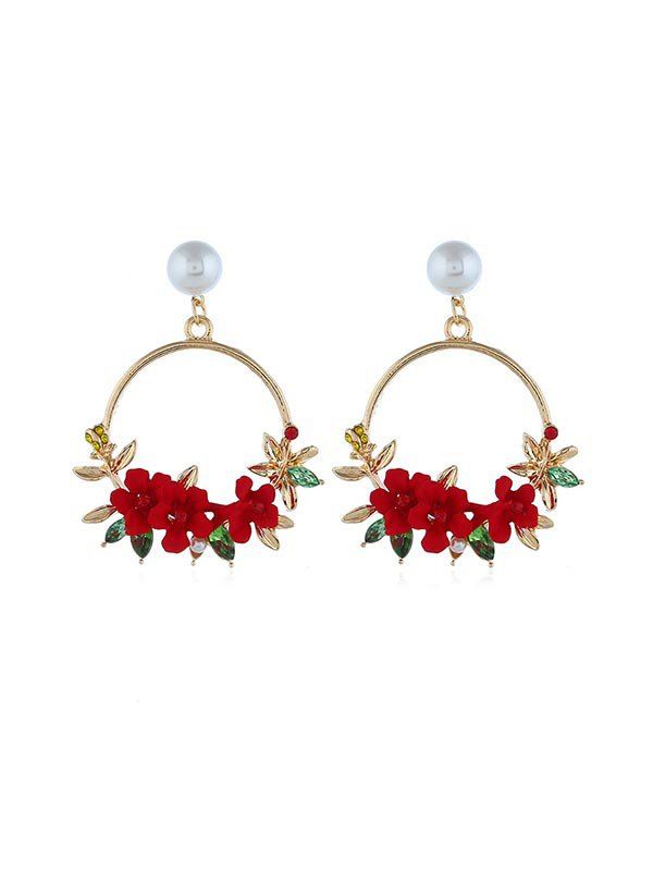 

Rural Style Floral Circle Drop Earrings, Red