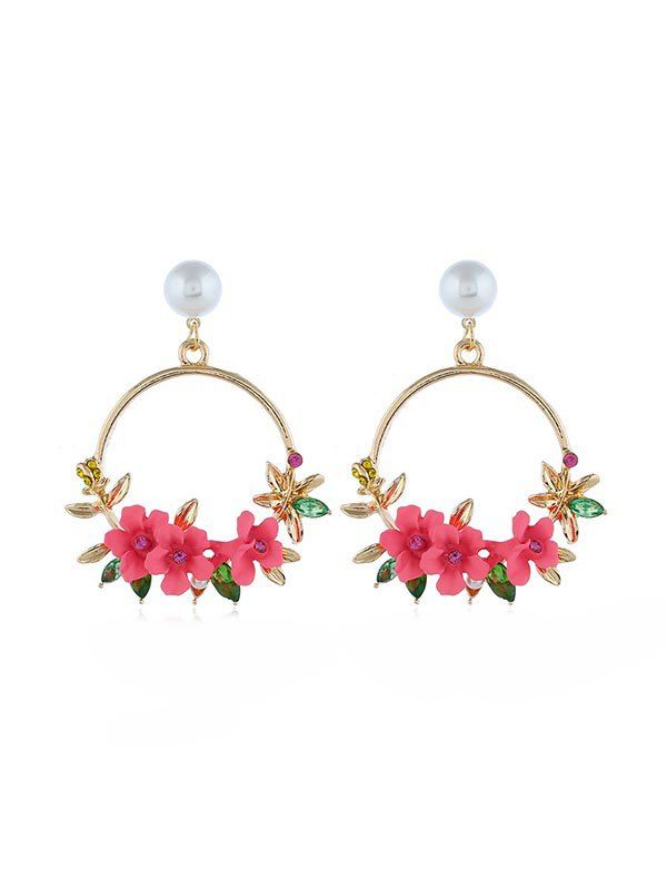 

Rural Style Floral Circle Drop Earrings, Pink