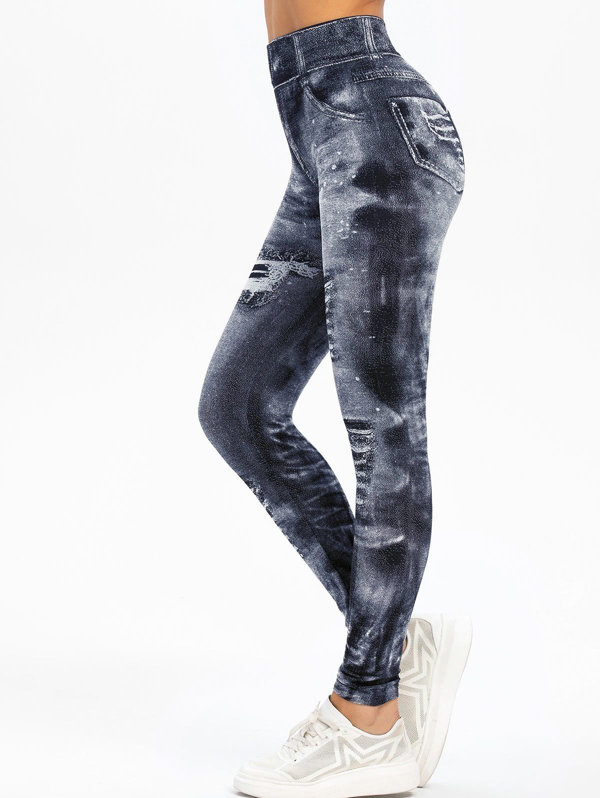 

Knit High 3D Print Waisted Jeggings, Gray