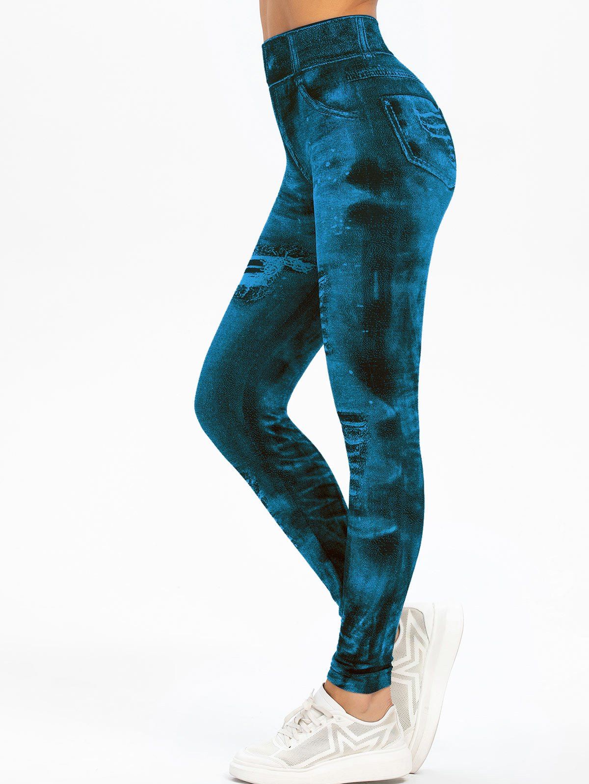 

Knit High 3D Print Waisted Jeggings, Navy blue