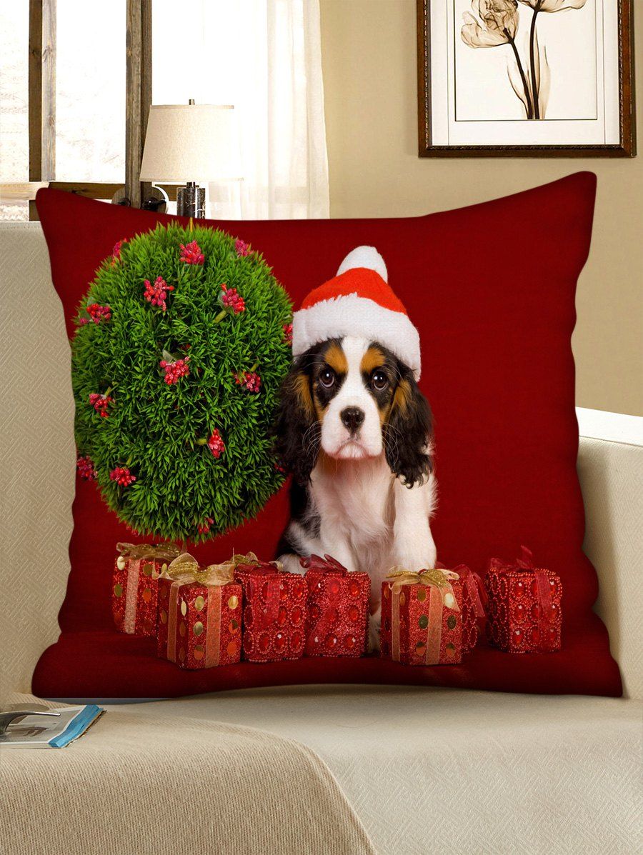 Christmas Gifts and Dog Print Decorative Pillowcase, Multi