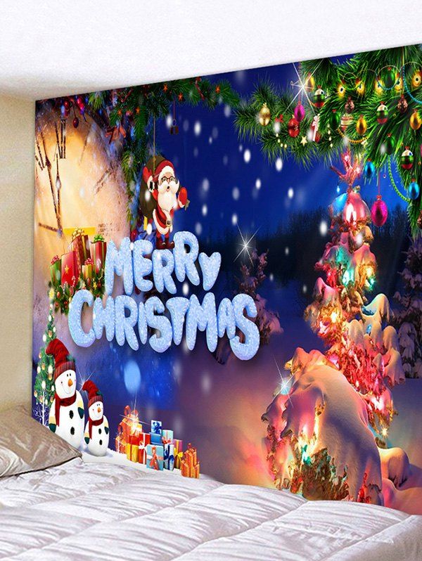 

Christmas Tree Snowman Gifts Print Tapestry Wall Hanging Art Decoration, Multi-c
